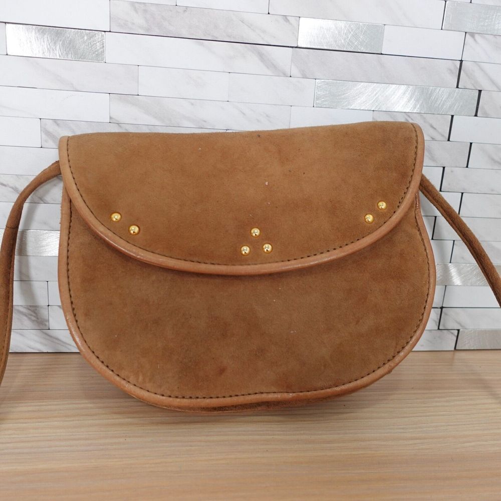 VINTAGE Brown Clutch Leather Crossbody Small Purse KANEMATSU 90s Handmade JAPAN